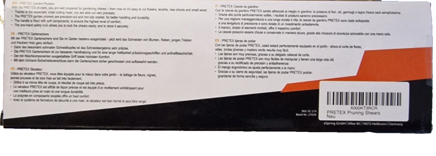 PRETEX Gartenschere mit einhändig bedienbarem Sicherungshebel, Schneideblatt mit