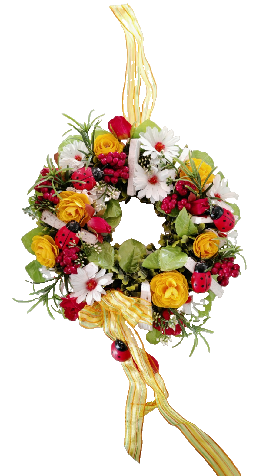 Türkranz Blumenkranz Marienkäfer Gelb Rot Weiß Frühlingskranz Kunstblumen C4