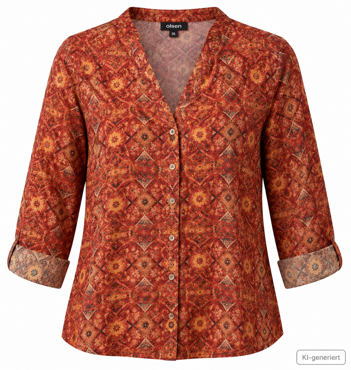 SOULS by Eywasouls Damen Bluse Gr. 36 Terracotta Gemustert Langarm Boho D1