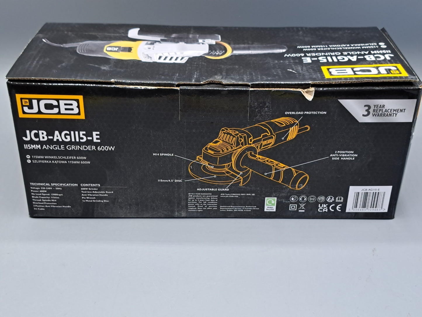 JCB AGII5-E Winkelschleifer 600W 115mm Trennschleifer Flex Schleifmaschine A3