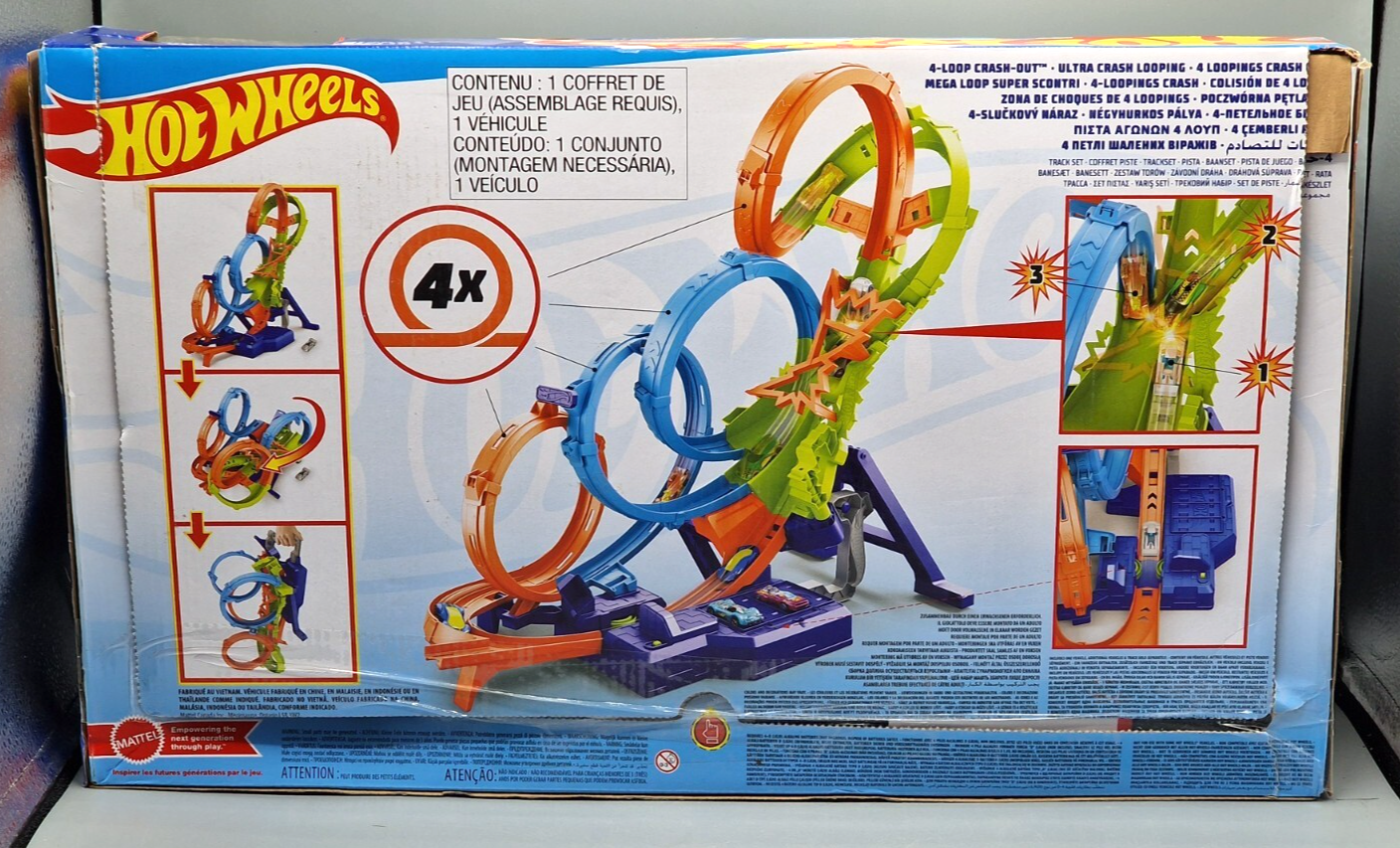 Hot Wheels 4-Loopings Crash Gefahr Trackset, Rennbahn (NL)