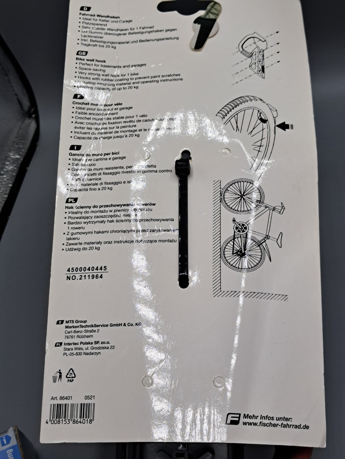 Fischer Fahrrad-Wandhaken 86401