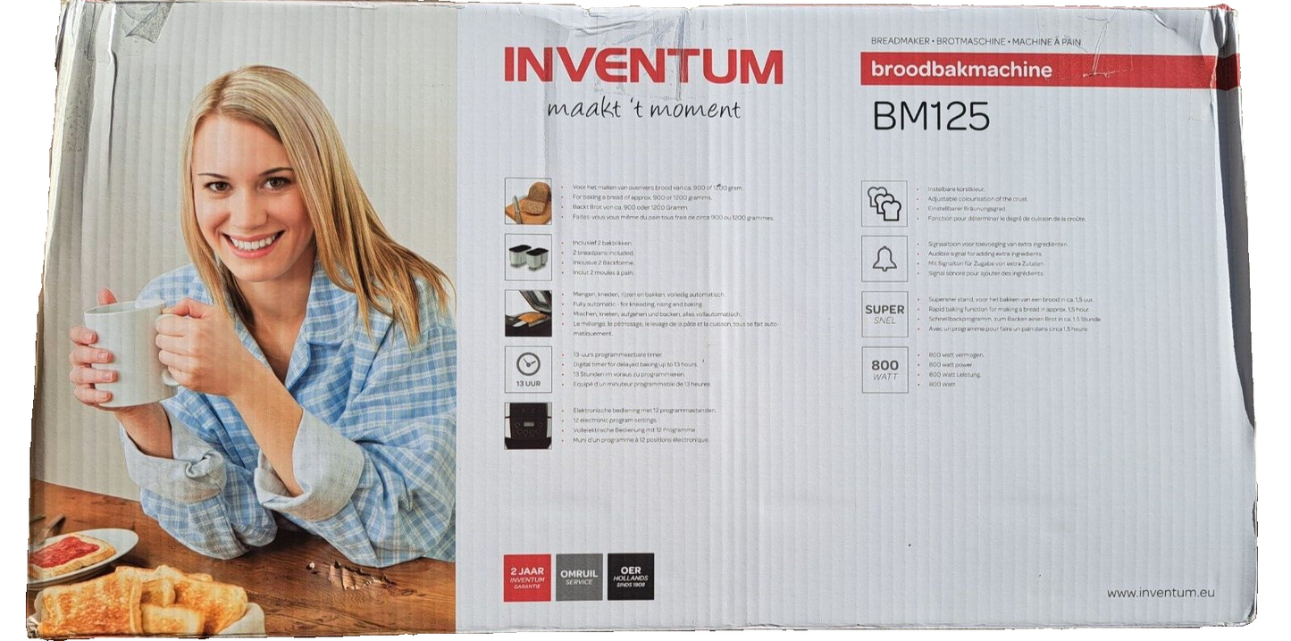 Brotbackmaschine Brotbackautomat Inventum BM125 Schwarz 700W Edelstahl 900/1200g