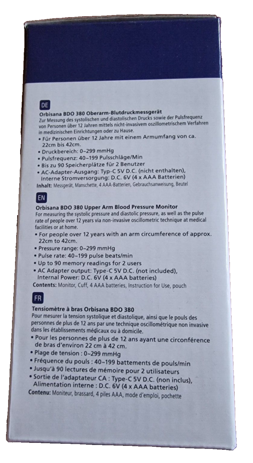 Orbisana BDO 380 Oberarm Blutdruckmessgerät
