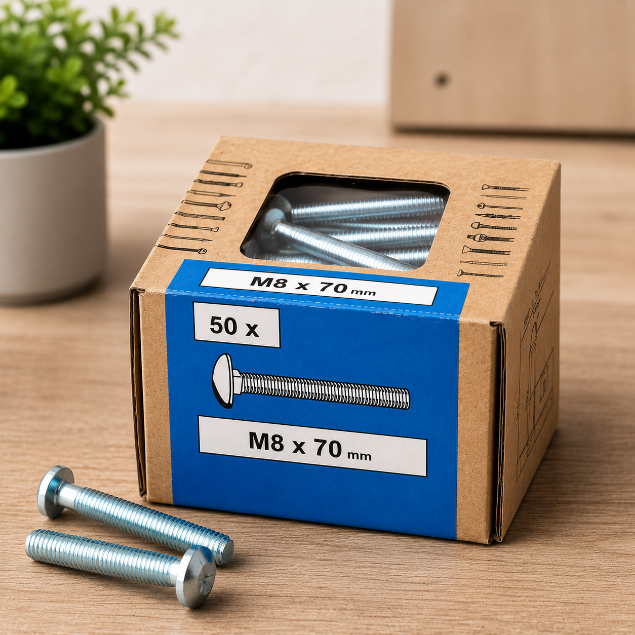 Lux Schlossschrauben verzinkt M8x70mm 50x Rundkopf metrisch Gewinde
