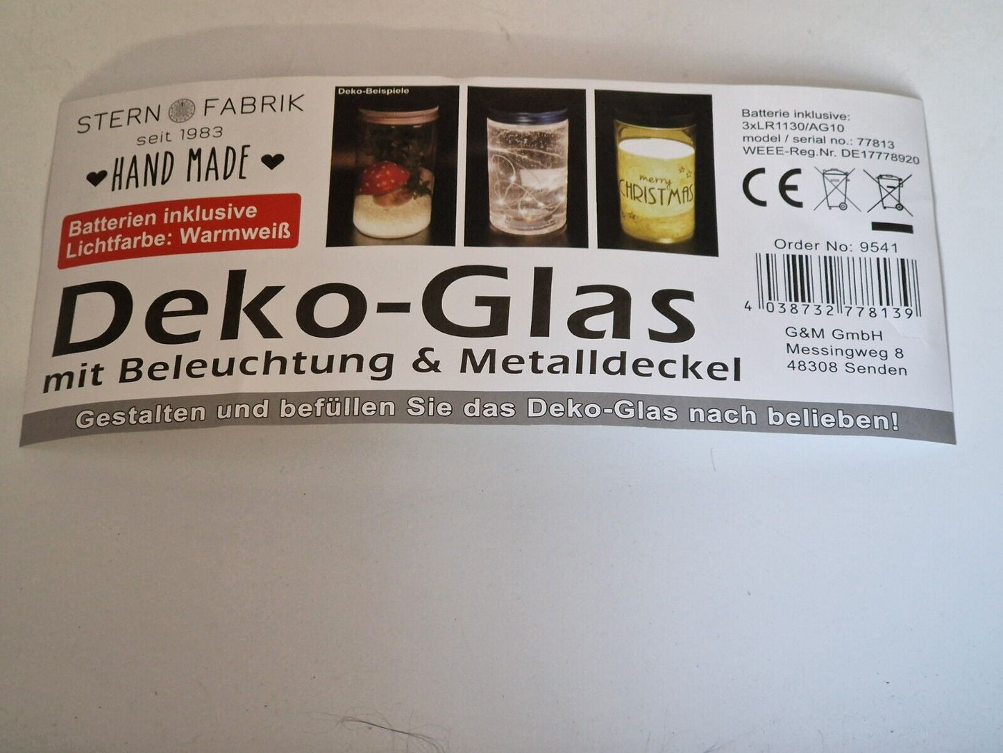 Stern Fabrik Handmade Deko-Glas mit Beleuchtung & Metalldeckel, 3er Set