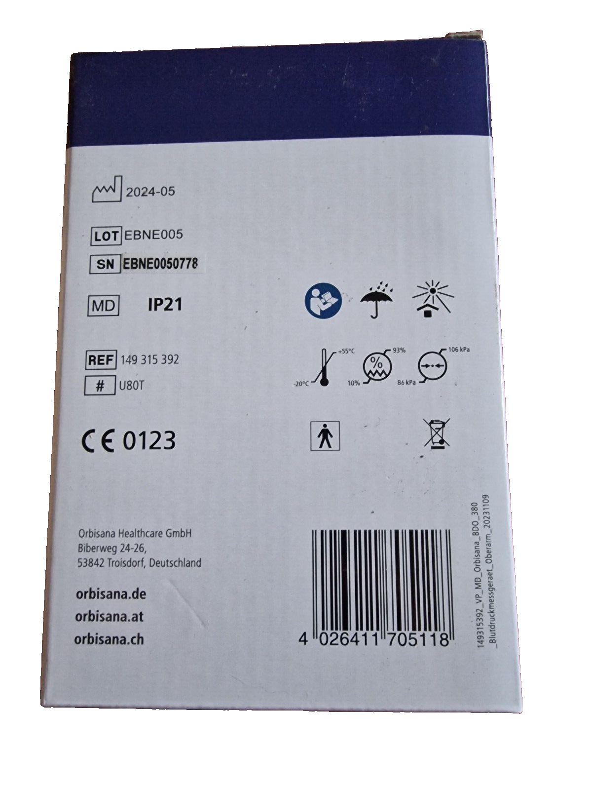 Orbisana BDO 380 Oberarm Blutdruckmessgerät