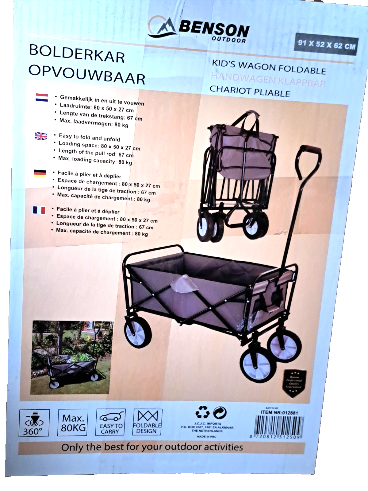 Benson Outdoor Bollerwagen faltbar 80kg Transportwagen Handwagen Garten HA32