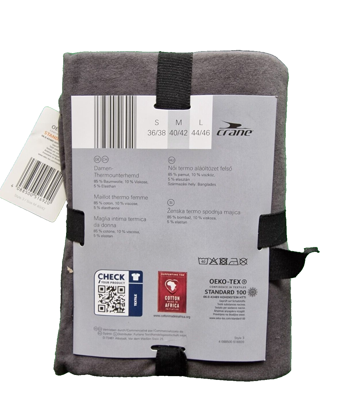 Crane Damen Thermounterhemd, Grau, Größe M (40/42)