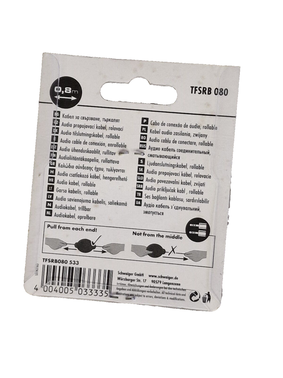 Schwaiger TFSRB 080 Audio Verbindungskabel Rollbar 0,8 Meter