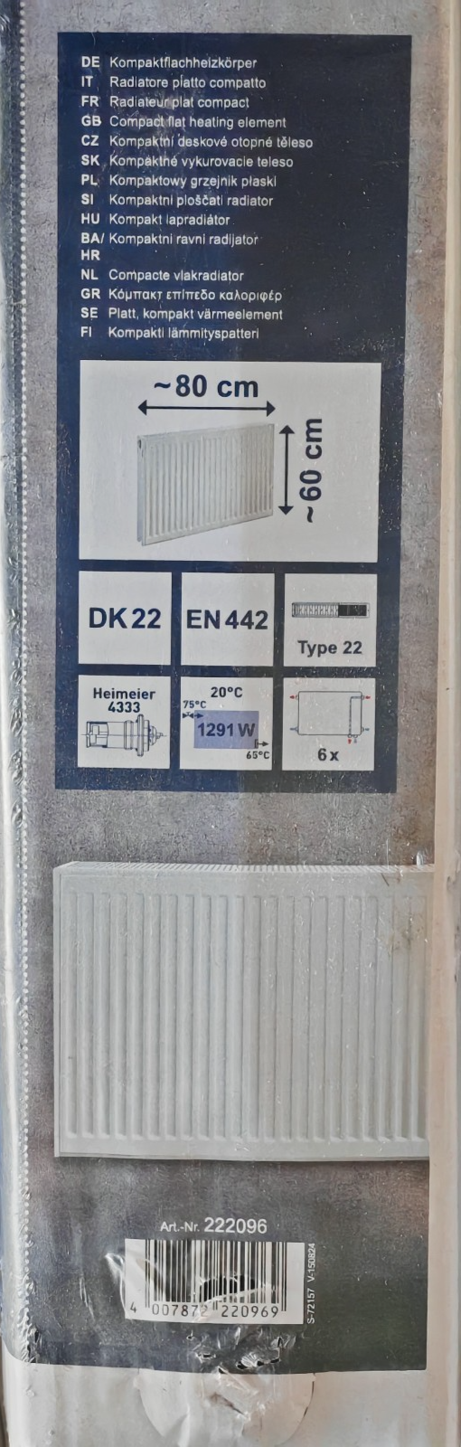 Flachheizkörper 60x80 cm 1291 W Heizkörper Bad Heizung Radiator