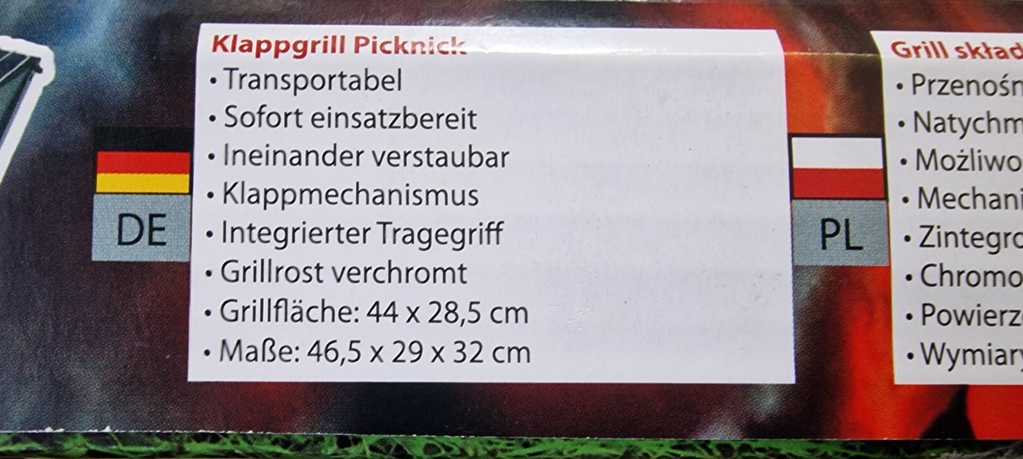 Activa Barbecue Klappgrill Picknick, 46,5x29x32 cm Schwarz