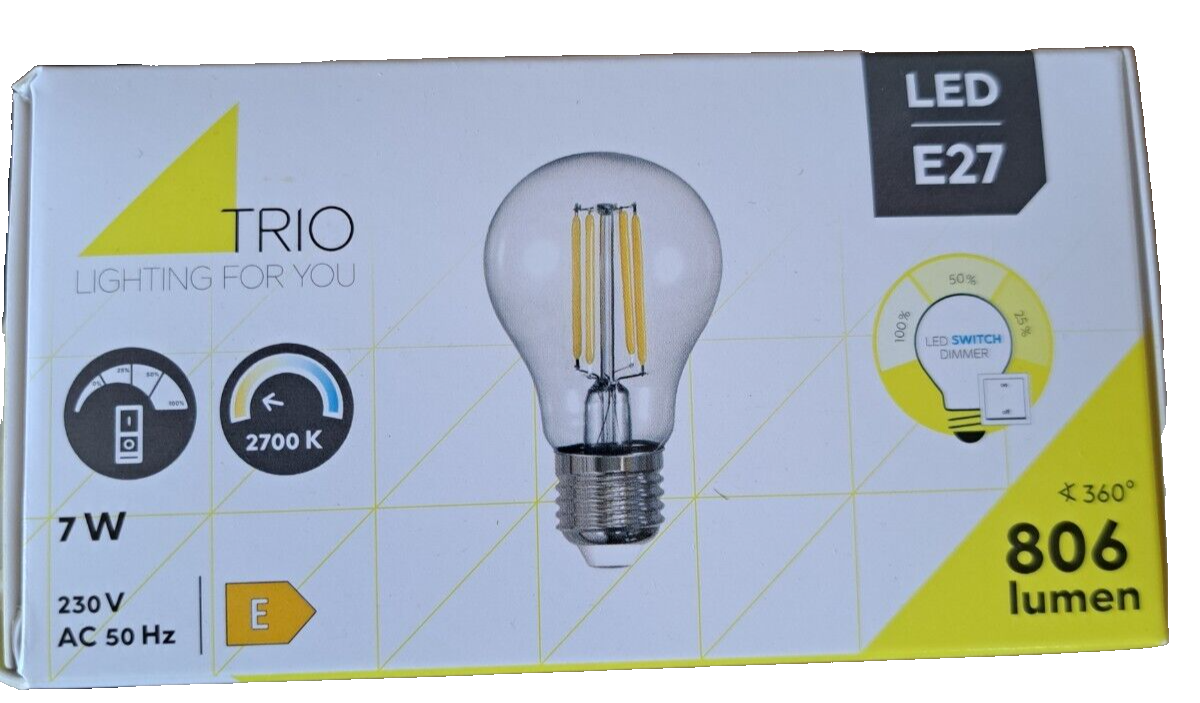 Trio Leuchten E27 Filament LED, 7 Watt, 806 Lumen, warmweiß, Ø6cm, 3 Stufen Dimm