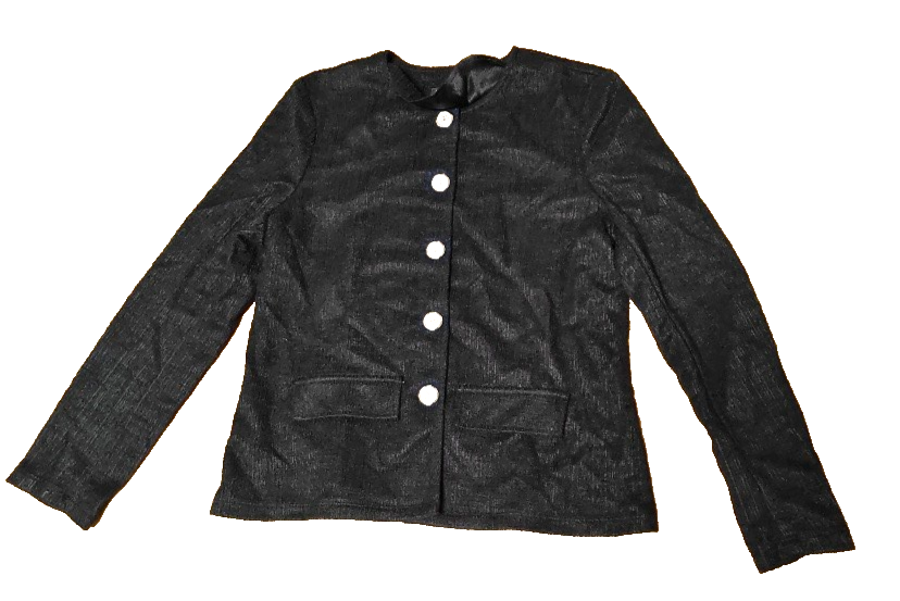 KIM & CO Jacke Langarm Bouclé Jersey Schwarz Silber Knöpfe Gr. S Damen