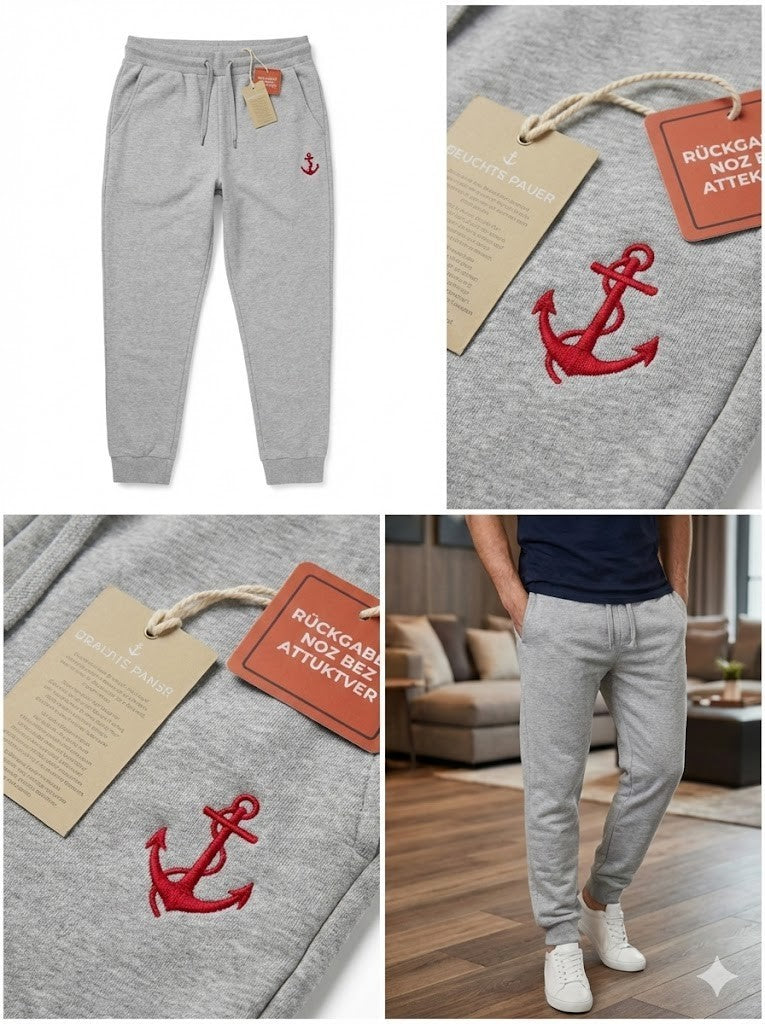 Strandfein Menswear Sweathose Lage Form Elastischer Bund Grau