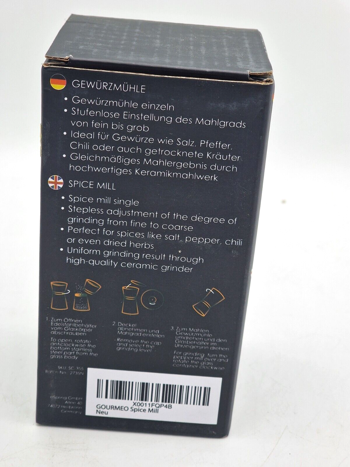 GOURMEO Gewürzmühle mit Keramikmahlwerk, rostfrei