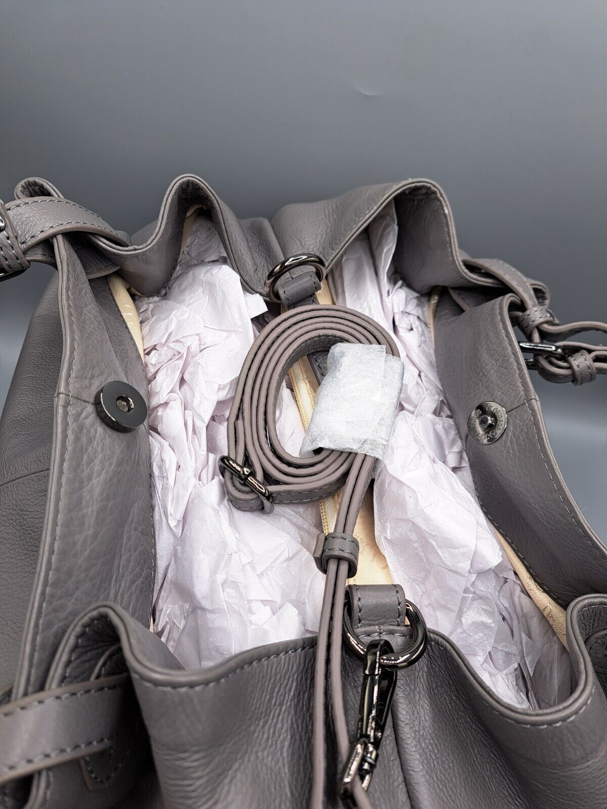 DAWID by Dawid Tomaszewski XL Shopper echt Leder Dawid Logo Grau Damen