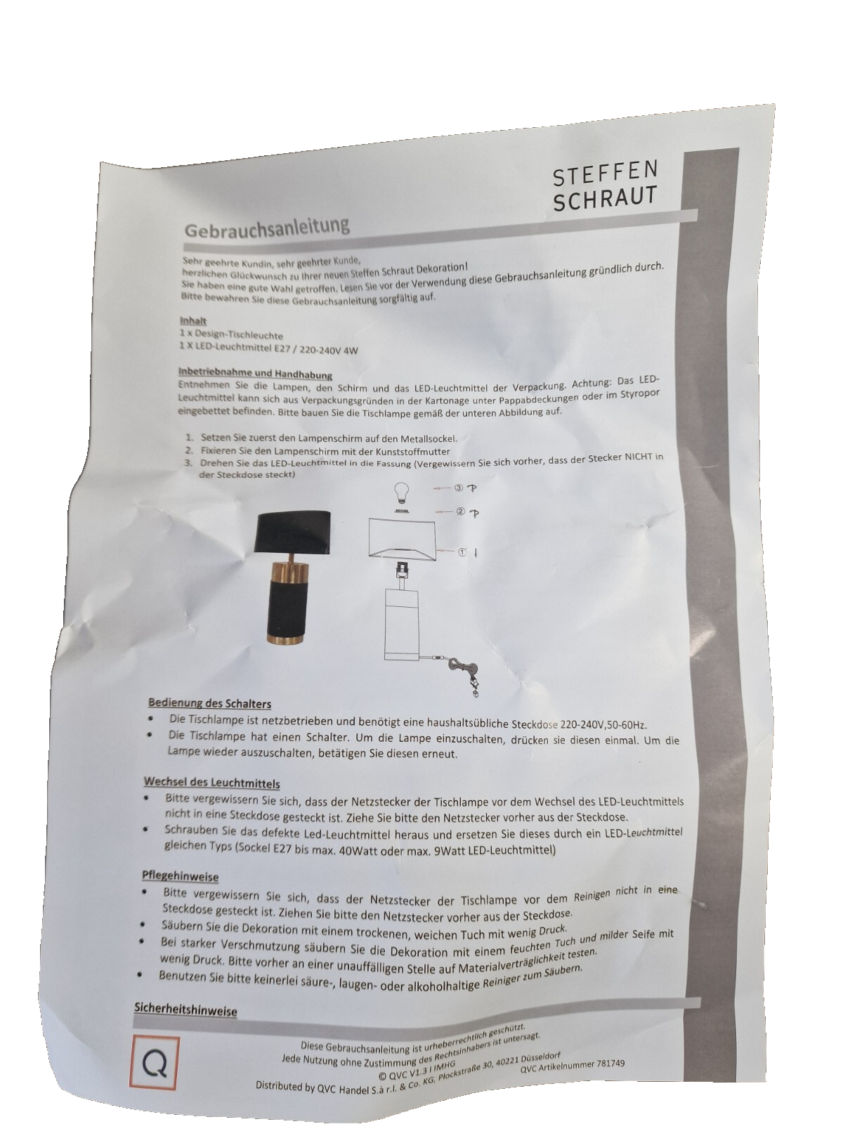 QVC Design-Tischleuchte, Steffen Schraut