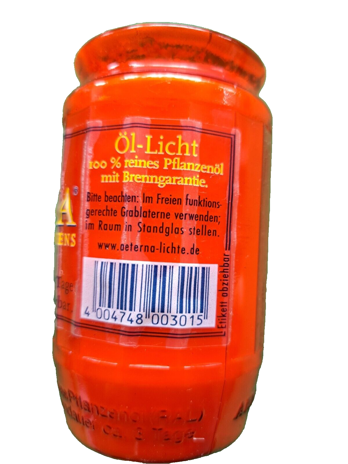 8x Aeterna Grablicht, Öl-Licht, reines Pflanzenöl, ca. 3 Tage Brenndauer