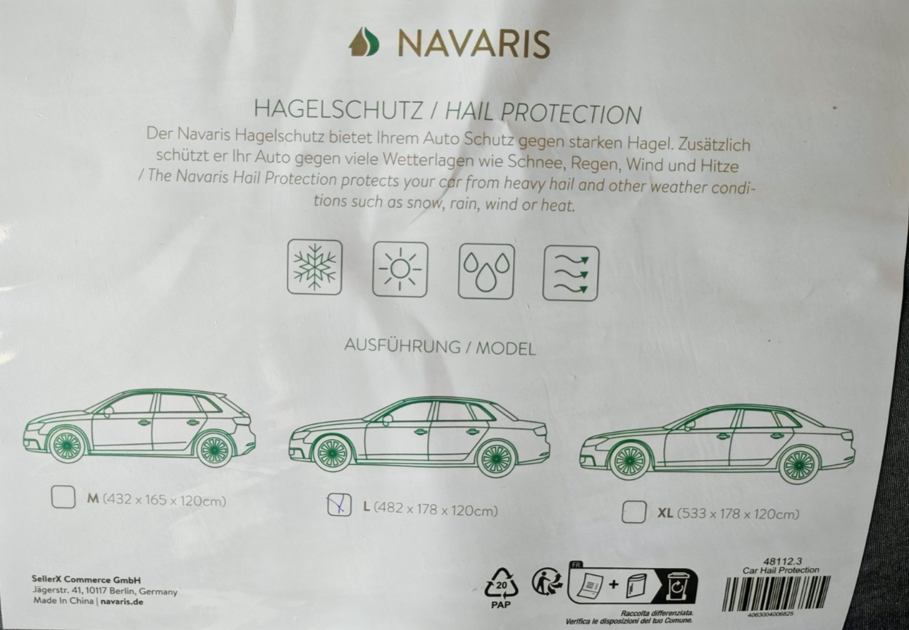 Navaris Hagelschutz Auto L 482x178x120cm Hagelschutzplane Autoabdeckung E6