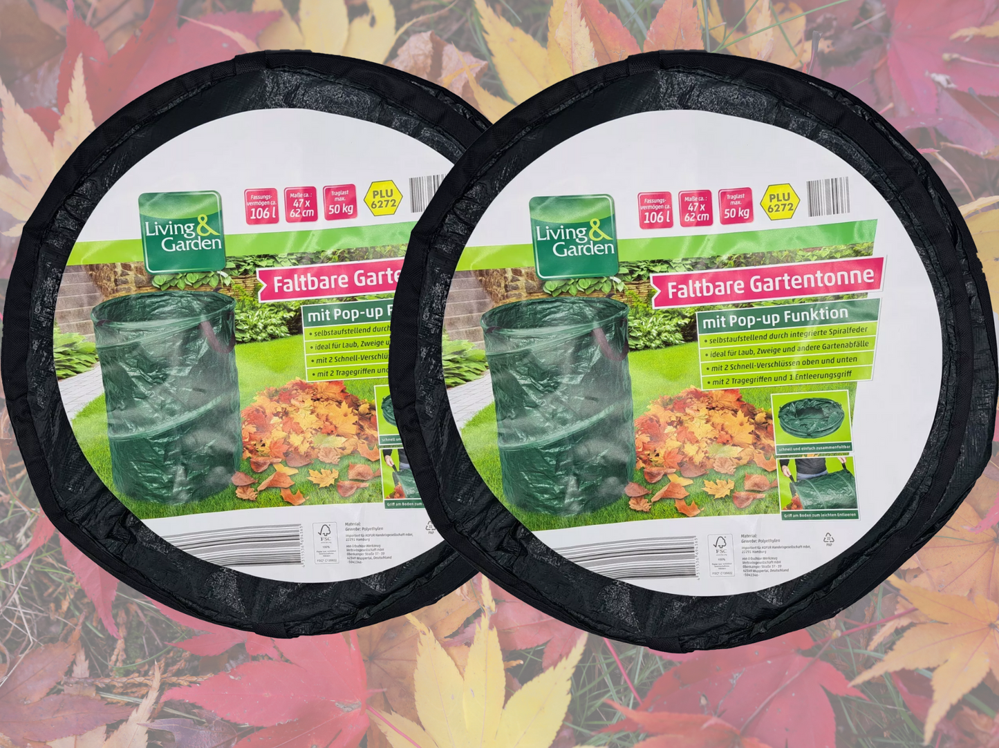 2er Set Living & Garden Faltbare Gartentonne mit Pop-up Funktion