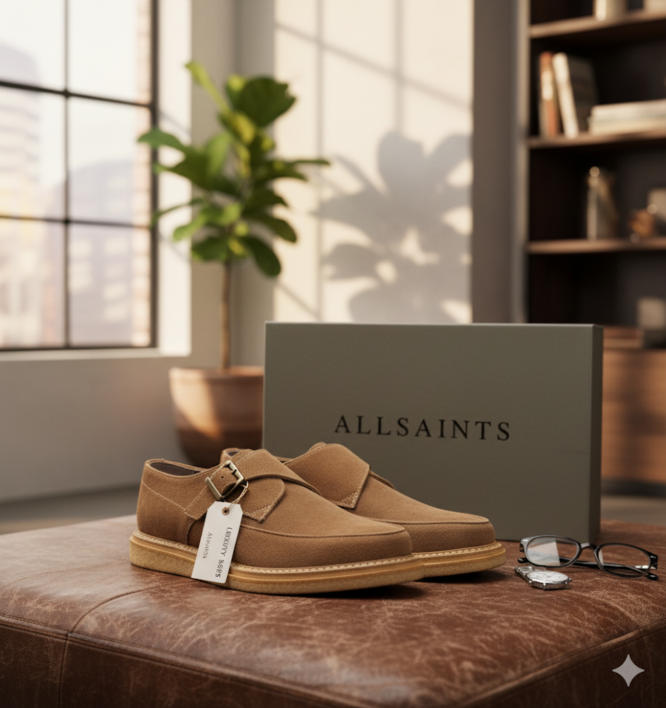 All Saints Rollin Monk Strap Shoe - Taupe Größe 41 Herrenschuh, Wildleder, B-Ware