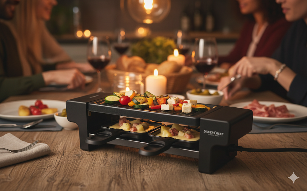 SilverCrest Raclette Grill, Tischgrill 2 Personen, 2 Spatel, 2 Pfännchen