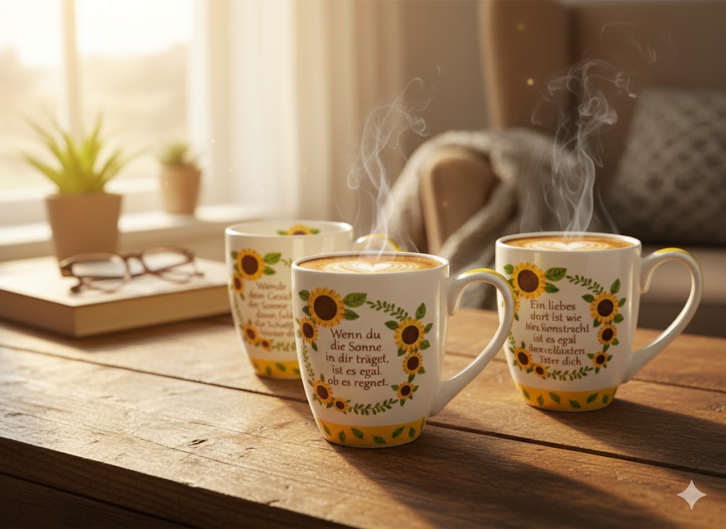 Tassen Sonnenblumen 3er Set, Sprüche, Geschenk, Modern, Tassenset