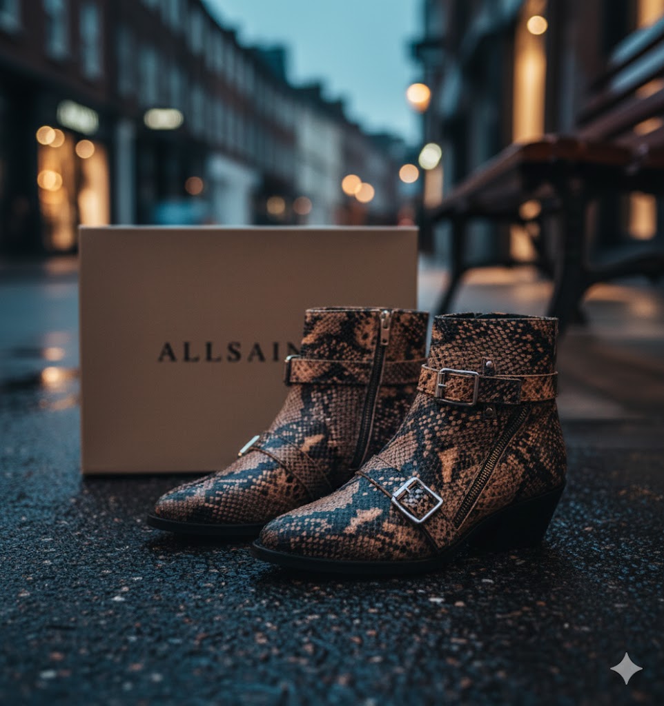 Allsaints Lior - Zip Boot - Calf Snake, Damen, Größe 37, Taupe, B-Ware