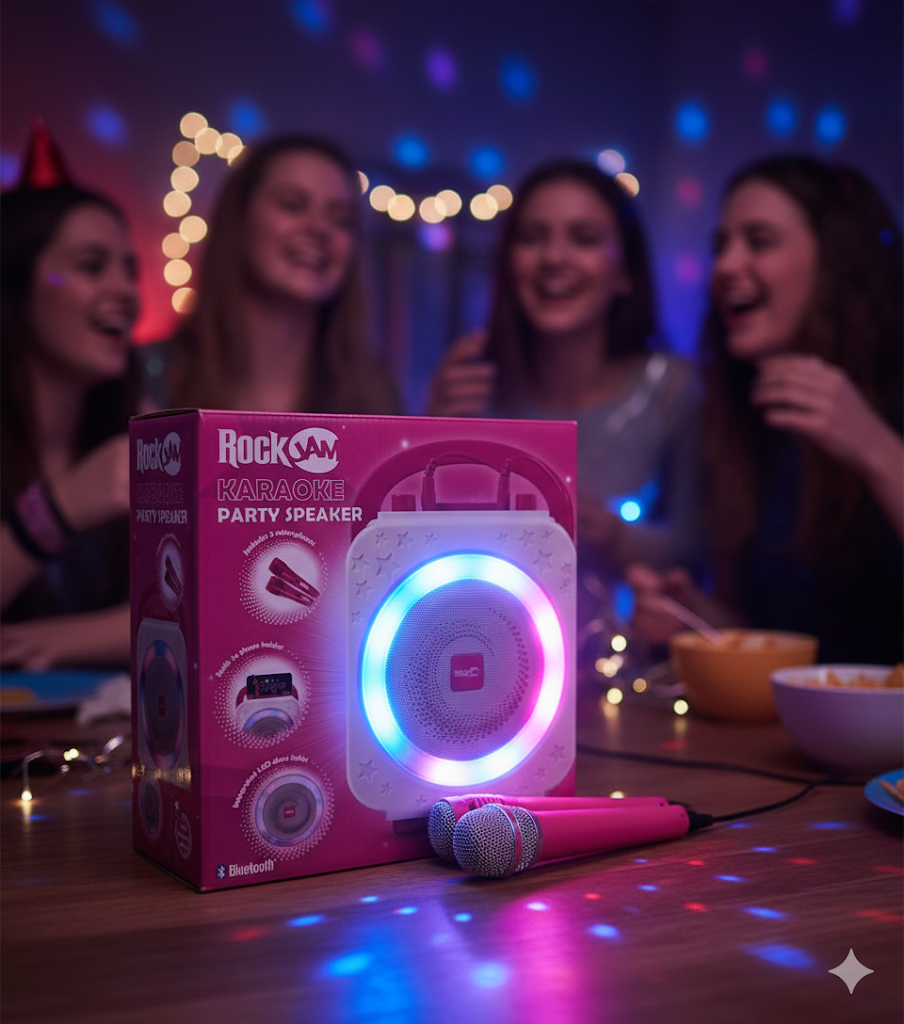 RockJam 10-Watt Rechargeable Bluetooth Karaoke Maschine mit zwei Mikrofonen