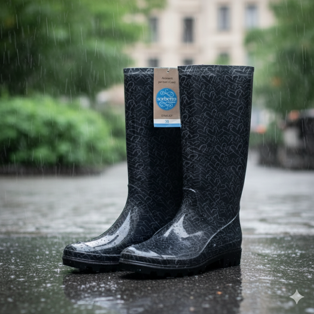 Sorbetto Accessori Gummistiefel, Stivale Joy, Schwarz mit Herzen, Größe 38,