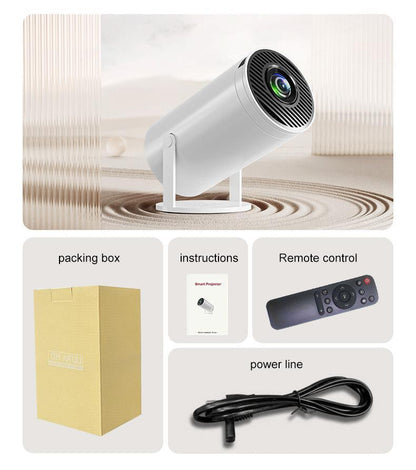 Projektor WiFi 6 und Bluetooth, 4K 1080P Unterstützung Tragbarer, drehbarer 150-Zoll-Bildschirm Filmprojektor, Automatische Trapezkorrektur. Kompatibel mit Laptop, Raum, Geschenkideen, Zimmerfunde, TV, Heimprojektor, Heimkino, Tragbar.