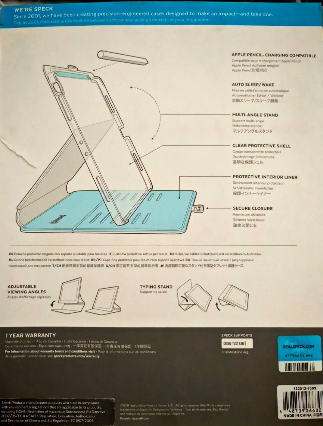 Speck Balance Folio Clear Hülle Apple iPad Pro 11" 2018 Case Blau Transparent A7