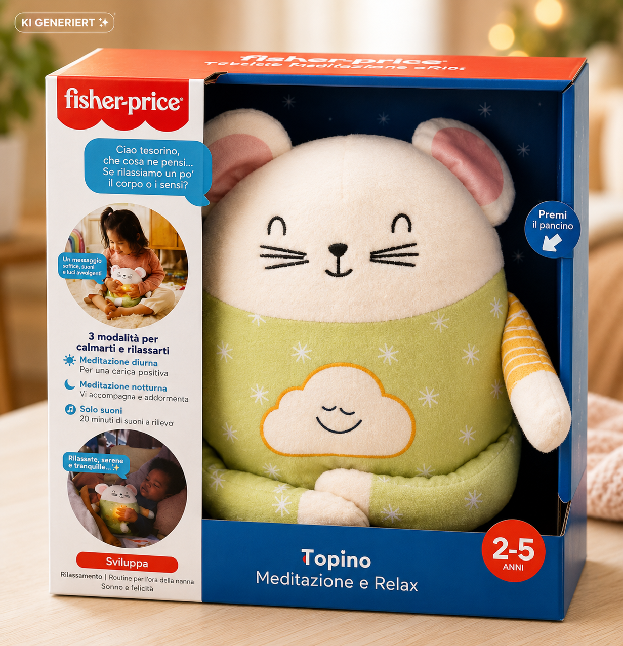 Fisher-Price Meditationsmaus HJF21 Baby Einschlafhilfe Musik Licht Kuschel D4