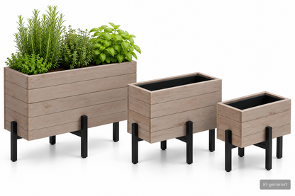 Tchibo 3er Set Blumenkasten Hochbeet Pflanzkasten Tanne Grau mit Beinen HA6