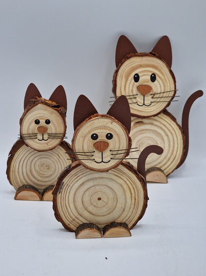 Deko - Katzen Familie Miez 3 er - Set - aus Holz