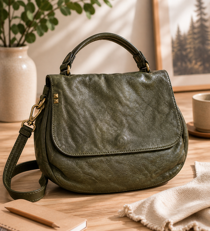Desiderius Aemilia Handtasche Olive Echtleder Damen Tasche modern
