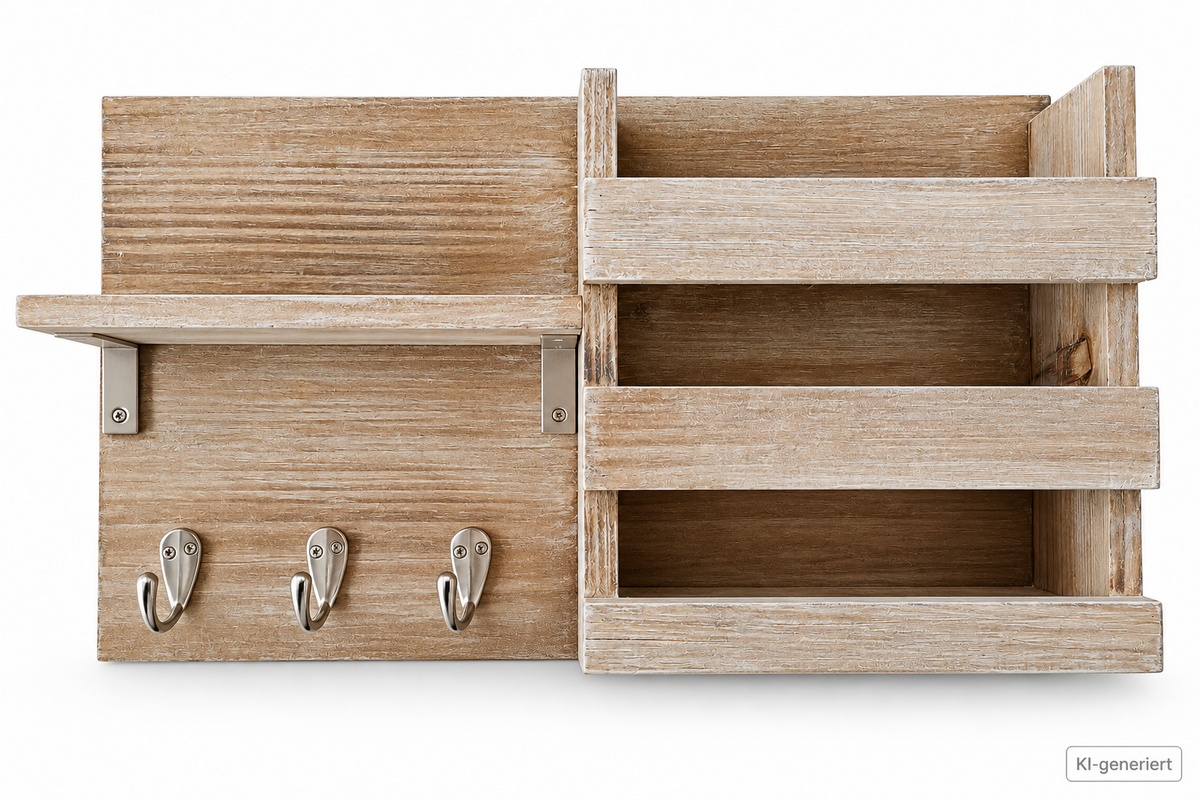 Spiretro Wandorganizer Holz Schlüsselbrett Postablage 3 Haken Shabby Grau HA1