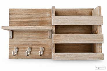 Spiretro Wandorganizer Holz Schlüsselbrett Postablage 3 Haken Shabby Grau HA1