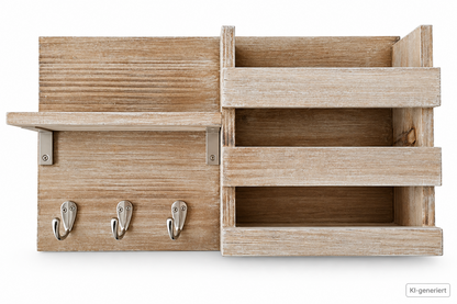 Spiretro Wandorganizer Holz Schlüsselbrett Postablage 3 Haken Shabby Grau HA1