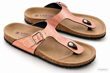 LASCANA Damen Zehentrenner Gr. 38 Roségold Glitzer Korkfußbett Sandale G2