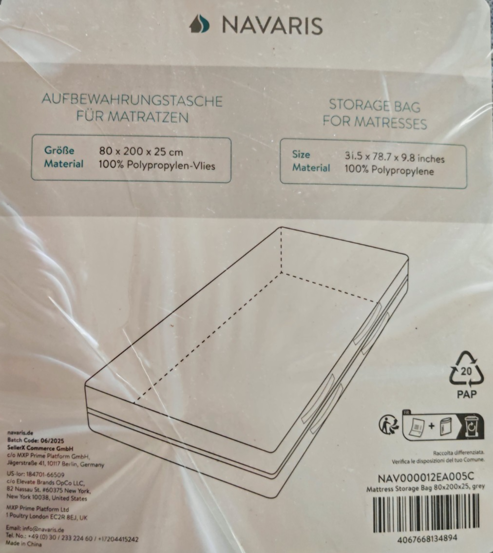 Navaris Matratzenhülle 80x200cm Matratzenschutz Aufbewahrung Schutzhülle C05