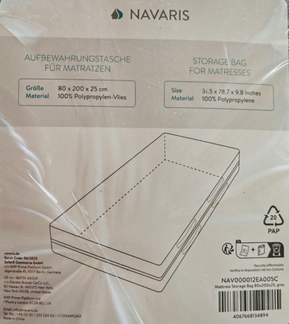 Navaris Matratzenhülle 80x200cm Matratzenschutz Aufbewahrung Schutzhülle C05
