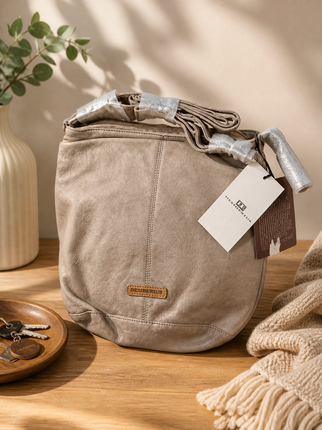 Desiderius Basic Maide Handtasche Taupe Echtleder Damen Ledertasche Schulter H2