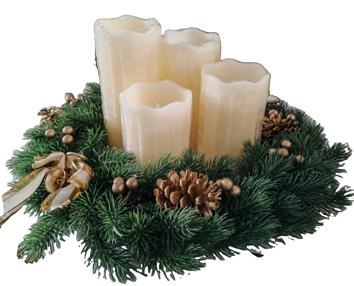 LED Adventskranz 40 cm mit 4 Kerzen Weihnachtskranz Tannengrün Gold HA25