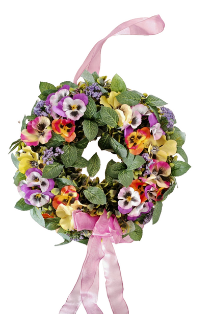 Stiefmütterchen Türkranz Bunt Blumenkranz Kunstblumen Frühling Wandkranz B4