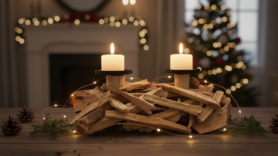 Kerzenhalter Holz 32cm Modern Kerzenständer für 2 Kerzen Natur Deko Wohnraum E