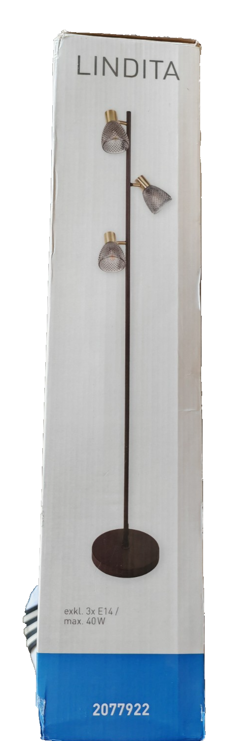 NÄVE Stehlampe Lindita 3-flammig Messing Matt Smokey Glas 3x E14 Stehleuchte F3