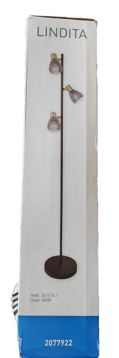 NÄVE Stehlampe Lindita 3-flammig Messing Matt Smokey Glas 3x E14 Stehleuchte F3
