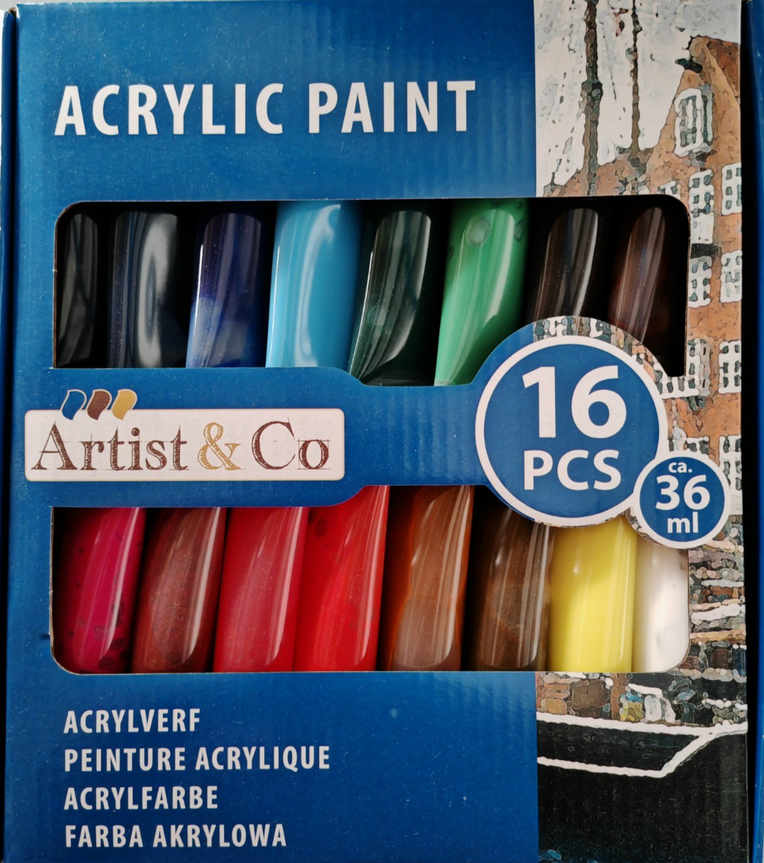 16tlg Acrylfarben Set 16x36ml Künstlerfarben Malfarben Acrylfarbe Malset D9
